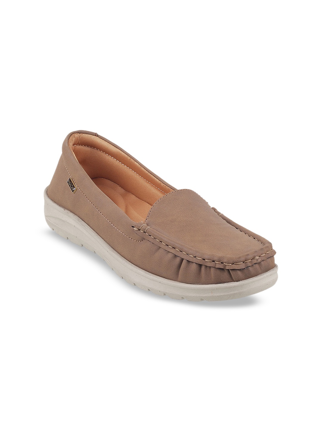 

Mochi Women Round Toe Contrast Sole Loafers, Brown