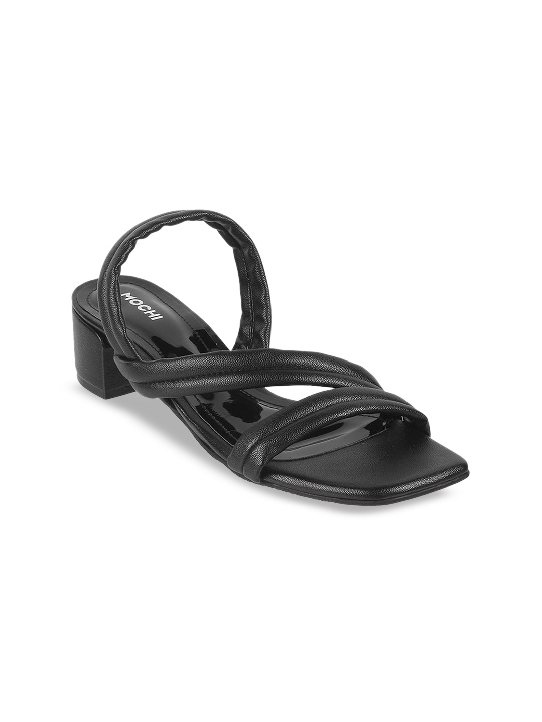 

Mochi Textured Open Toe Block Heels, Black