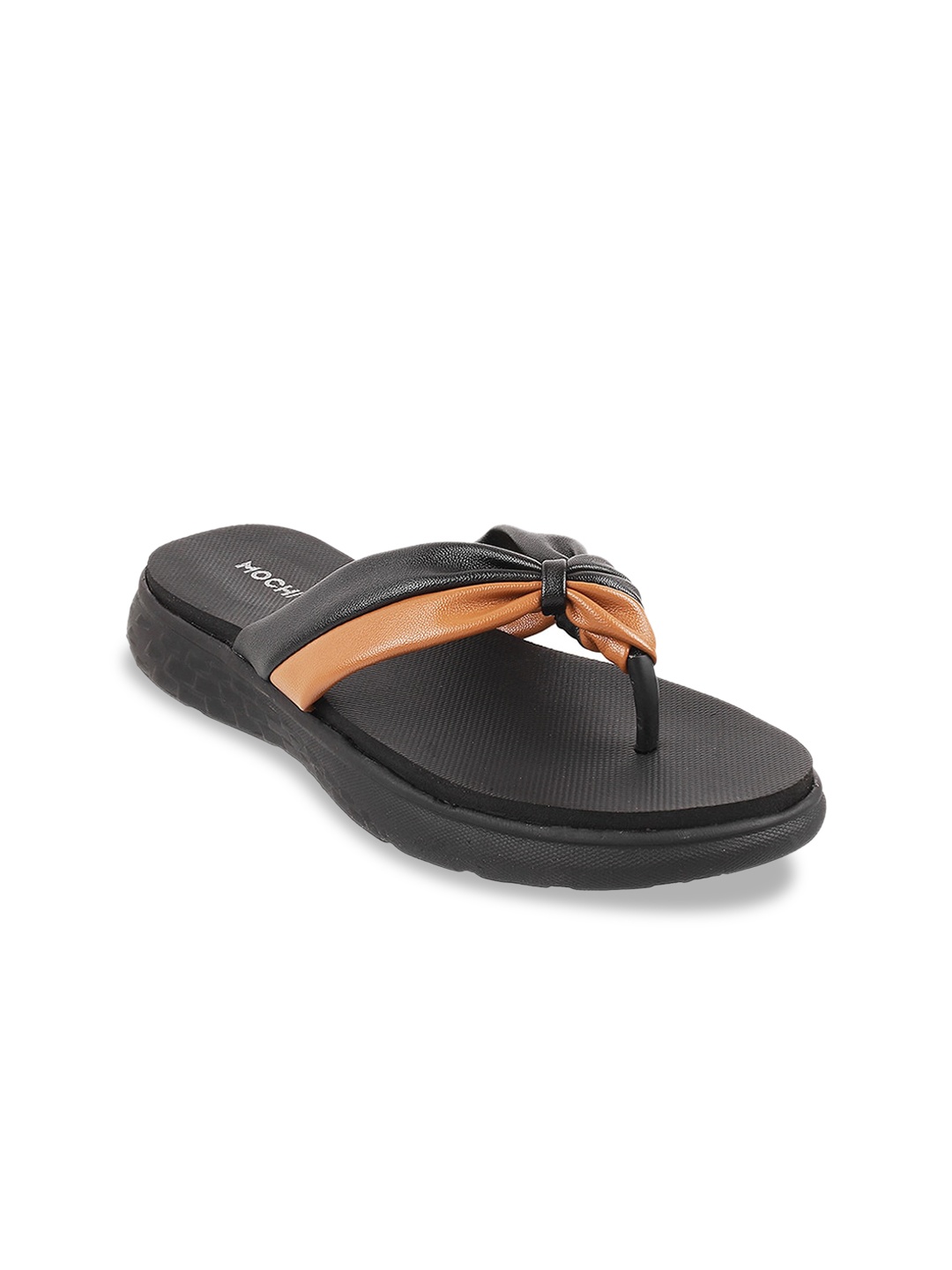 

Mochi Textured Knotted Strap Open Toe Flats, Black
