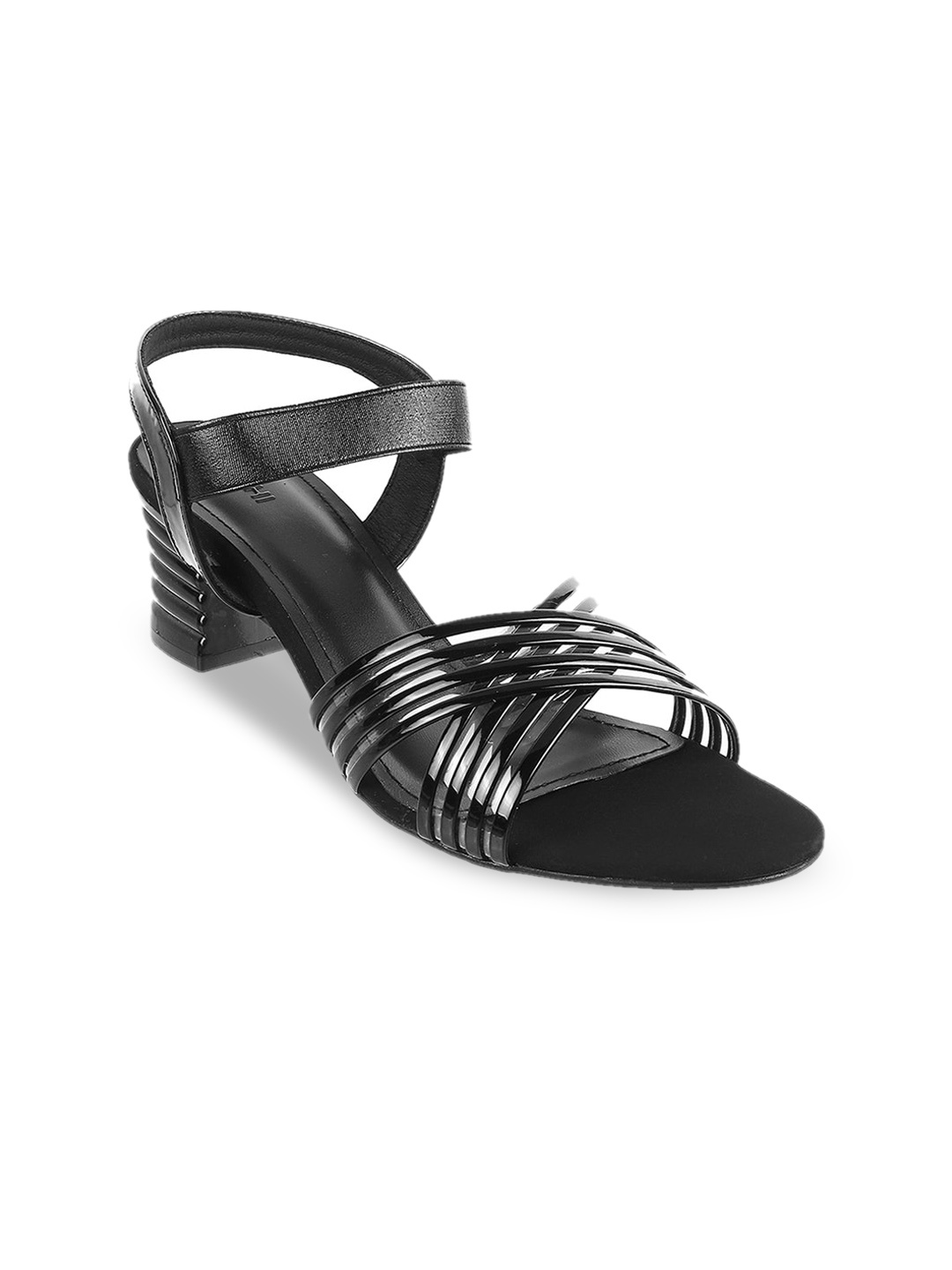 

Mochi Strappy Open Toe Block Heels, Black