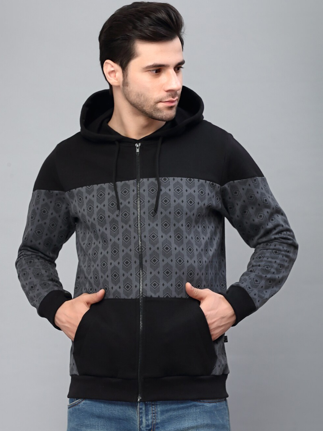 

Rigo Men Printed Fleece Pullover Casual Hooded Sweatshirt, Grey