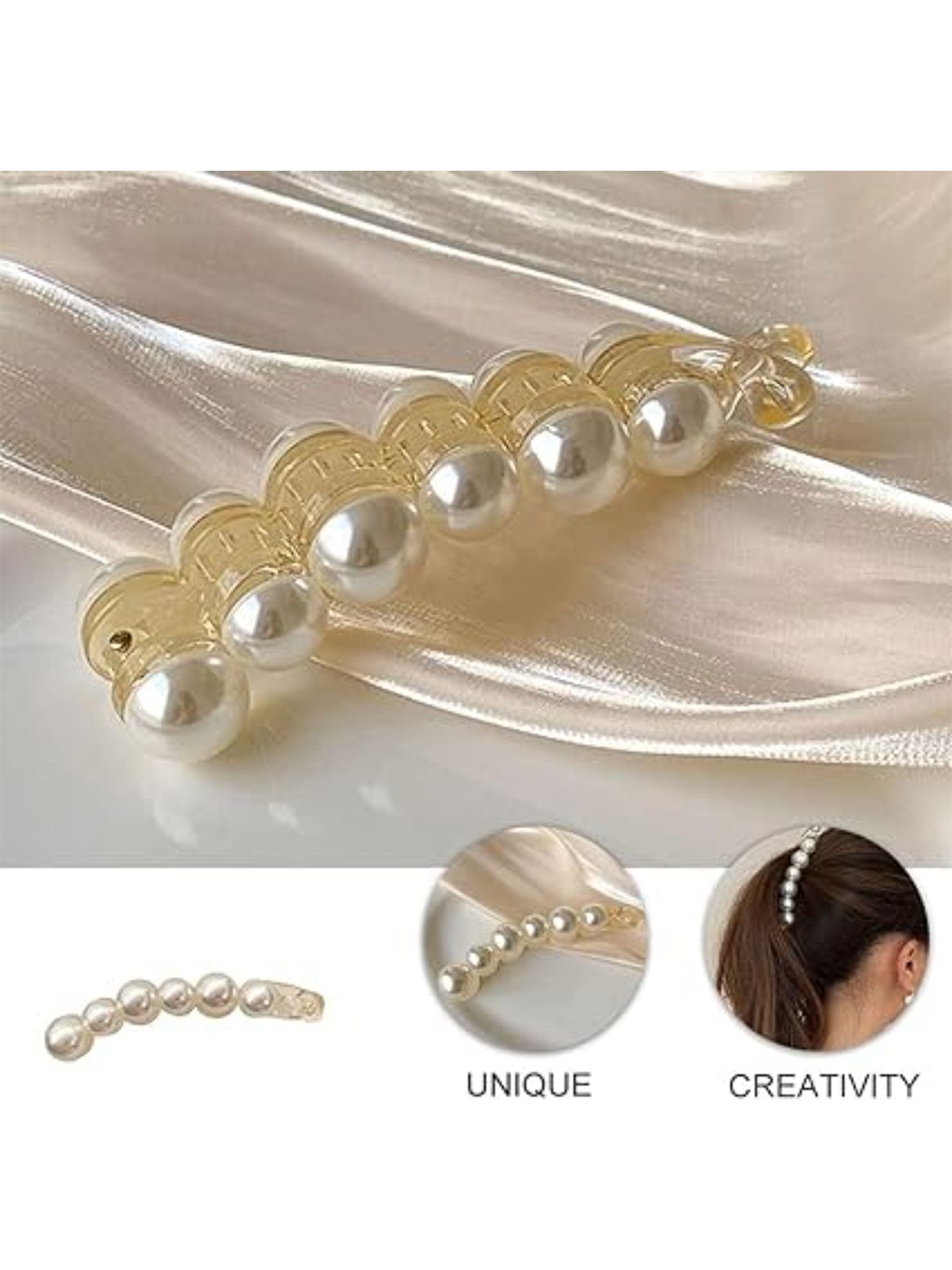 

DN Creation Set Of 2 Pearl Embellished Banana Clips, White