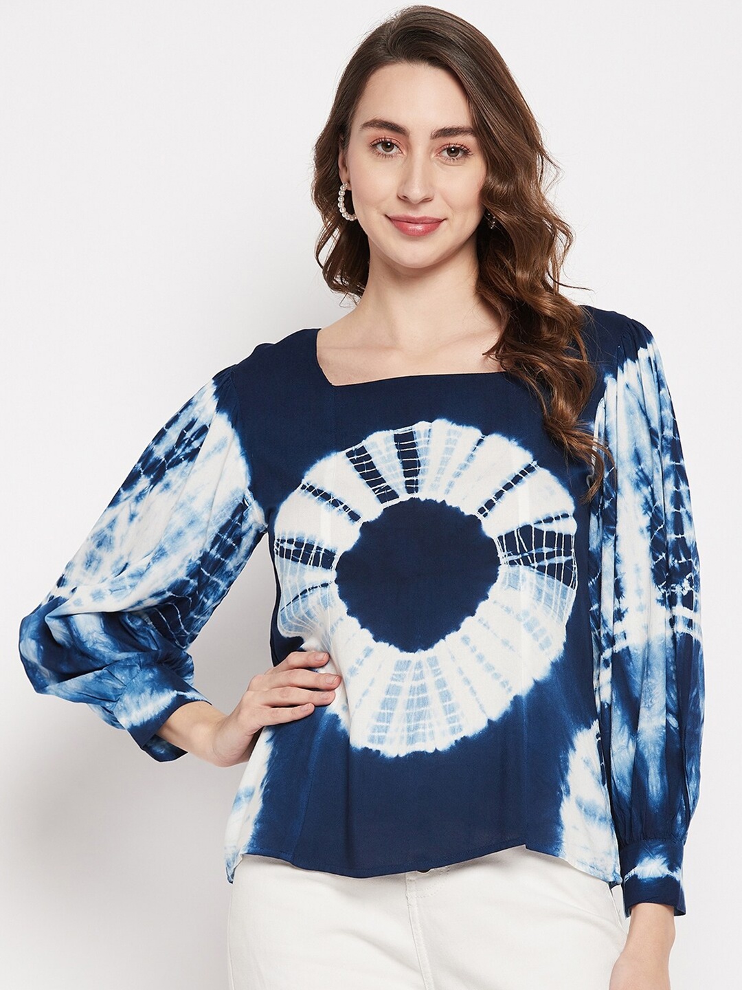 

BAESD Tie and Dye Square Neck Top, Navy blue