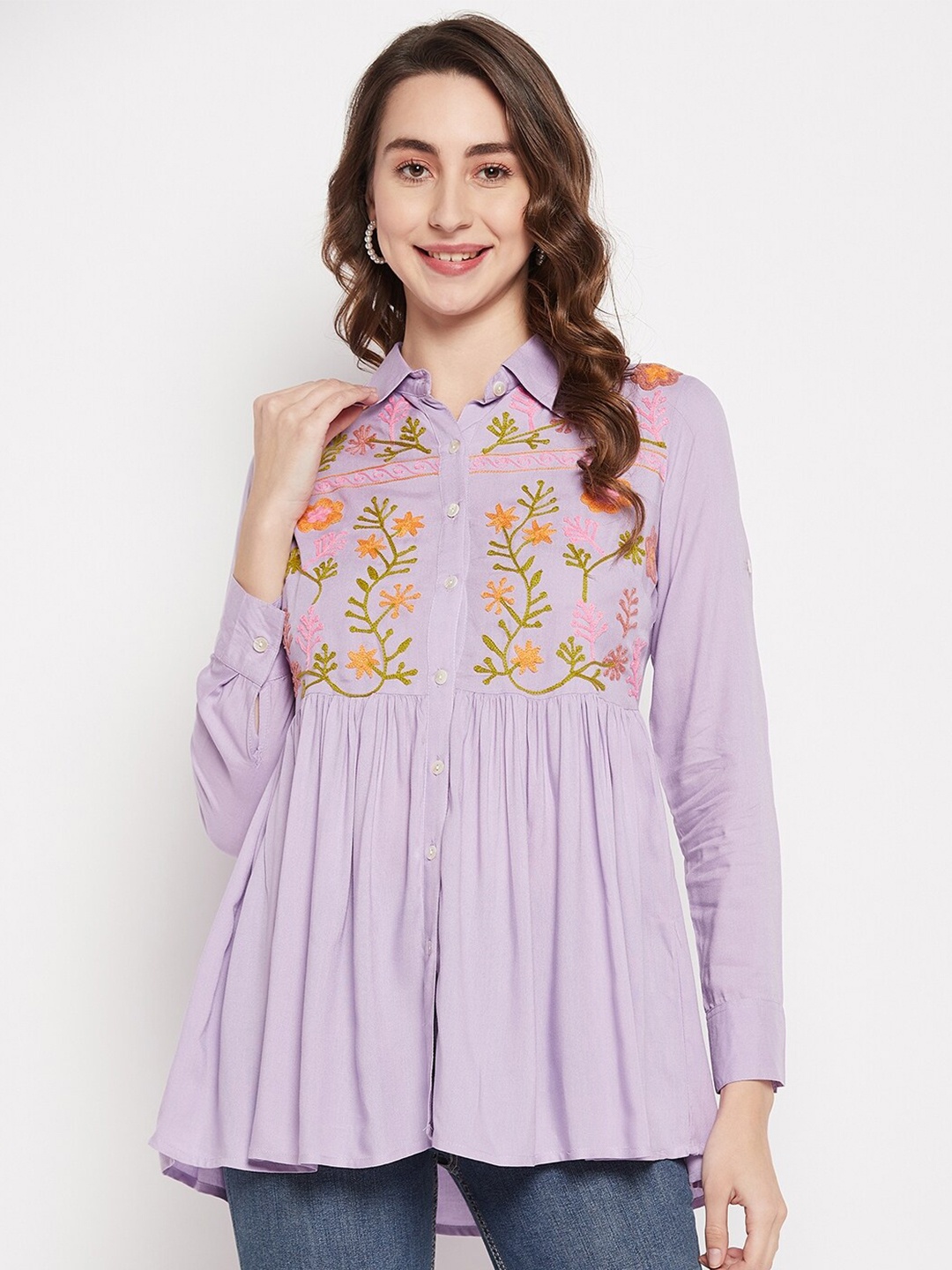 

BAESD Floral Embroidered Shirt Style Top, Mauve