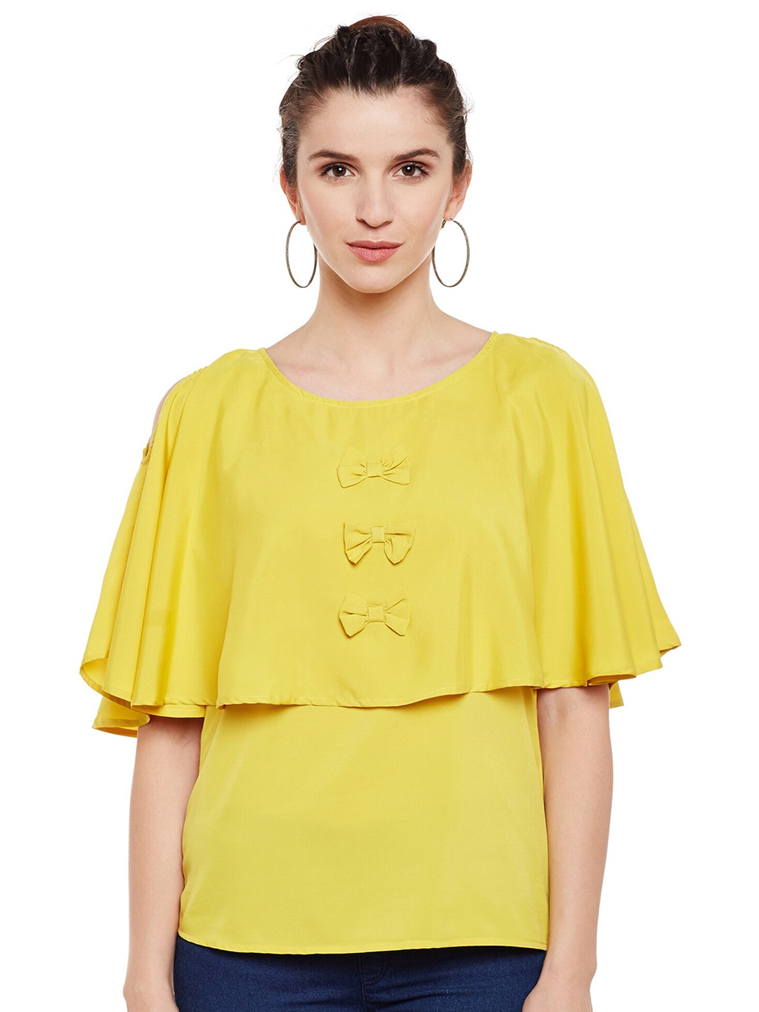 

BAESD Cape Sleeves Bow Detail Regular Top, Mustard