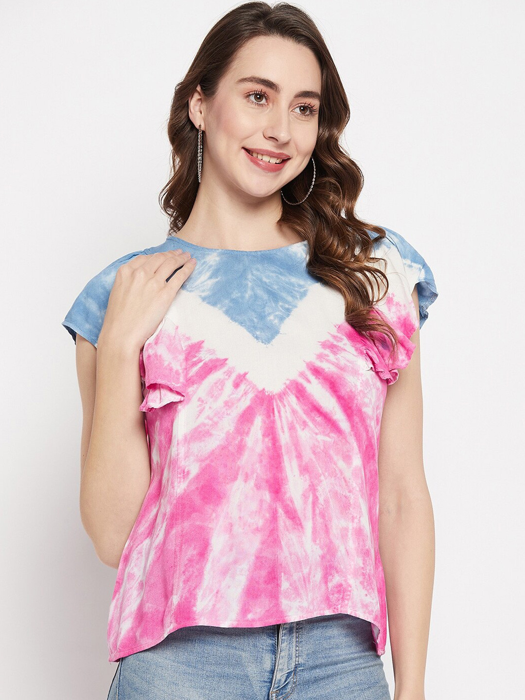 

BAESD Tie and Dye Round Neck Extended Sleeves Top, Pink