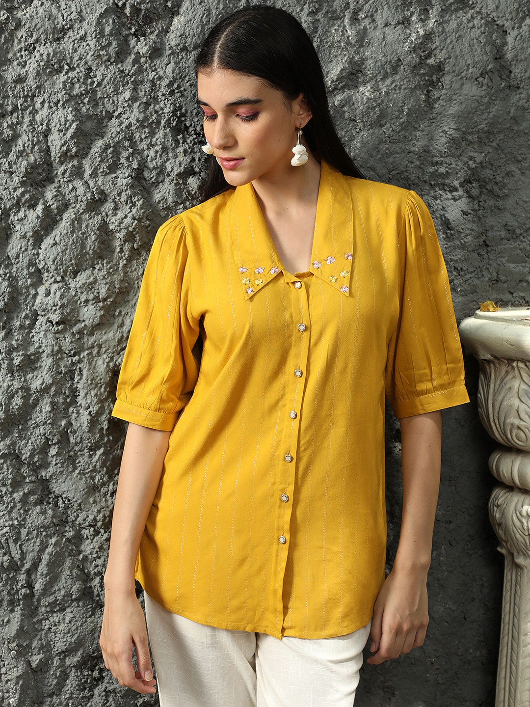 

Jaipur Kurti Standard Opaque Casual Shirt, Mustard