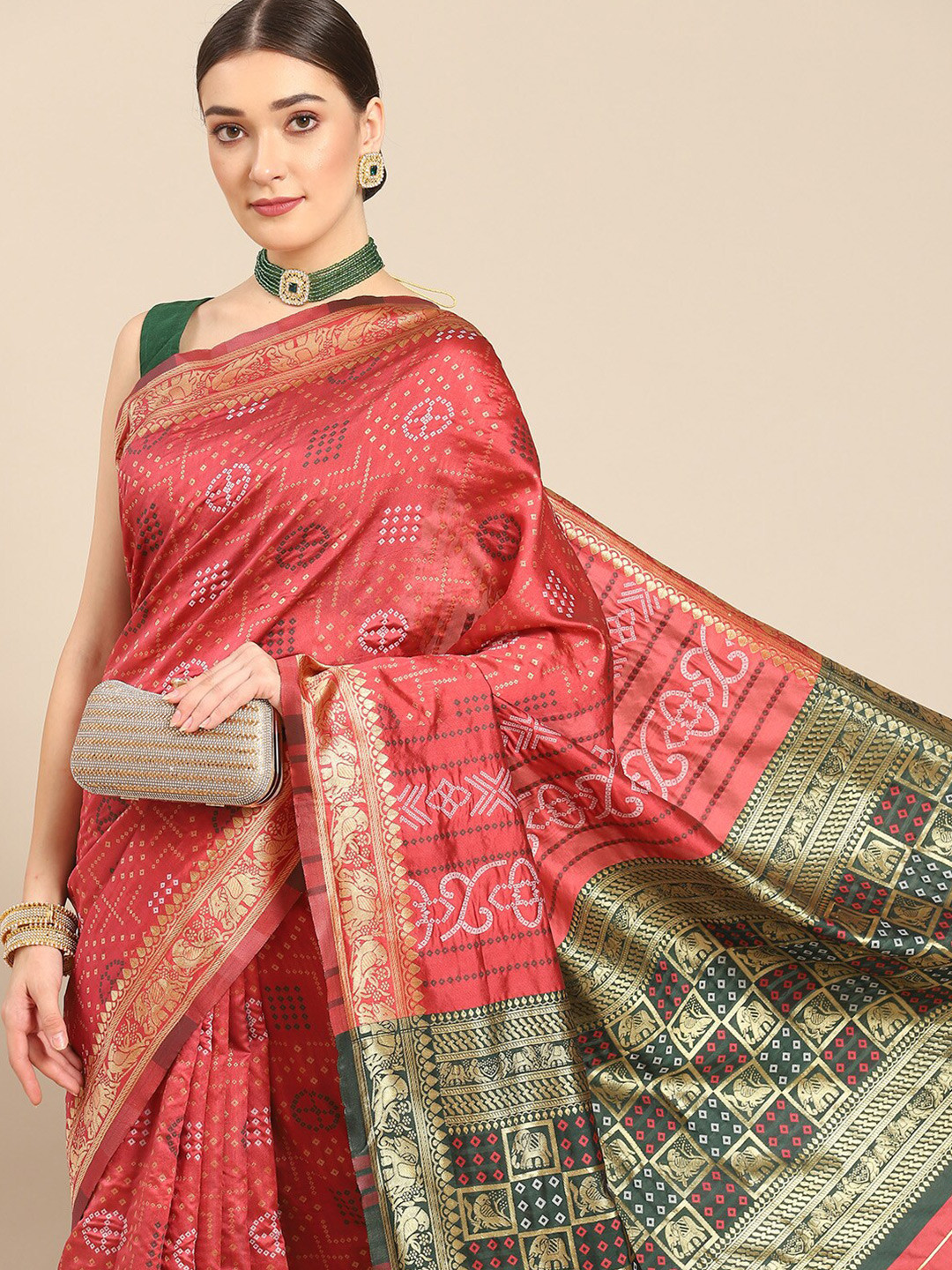 

all about you Ethnic Motifs Woven Design Zari Silk Blend Kanjeevaram Saree, Maroon