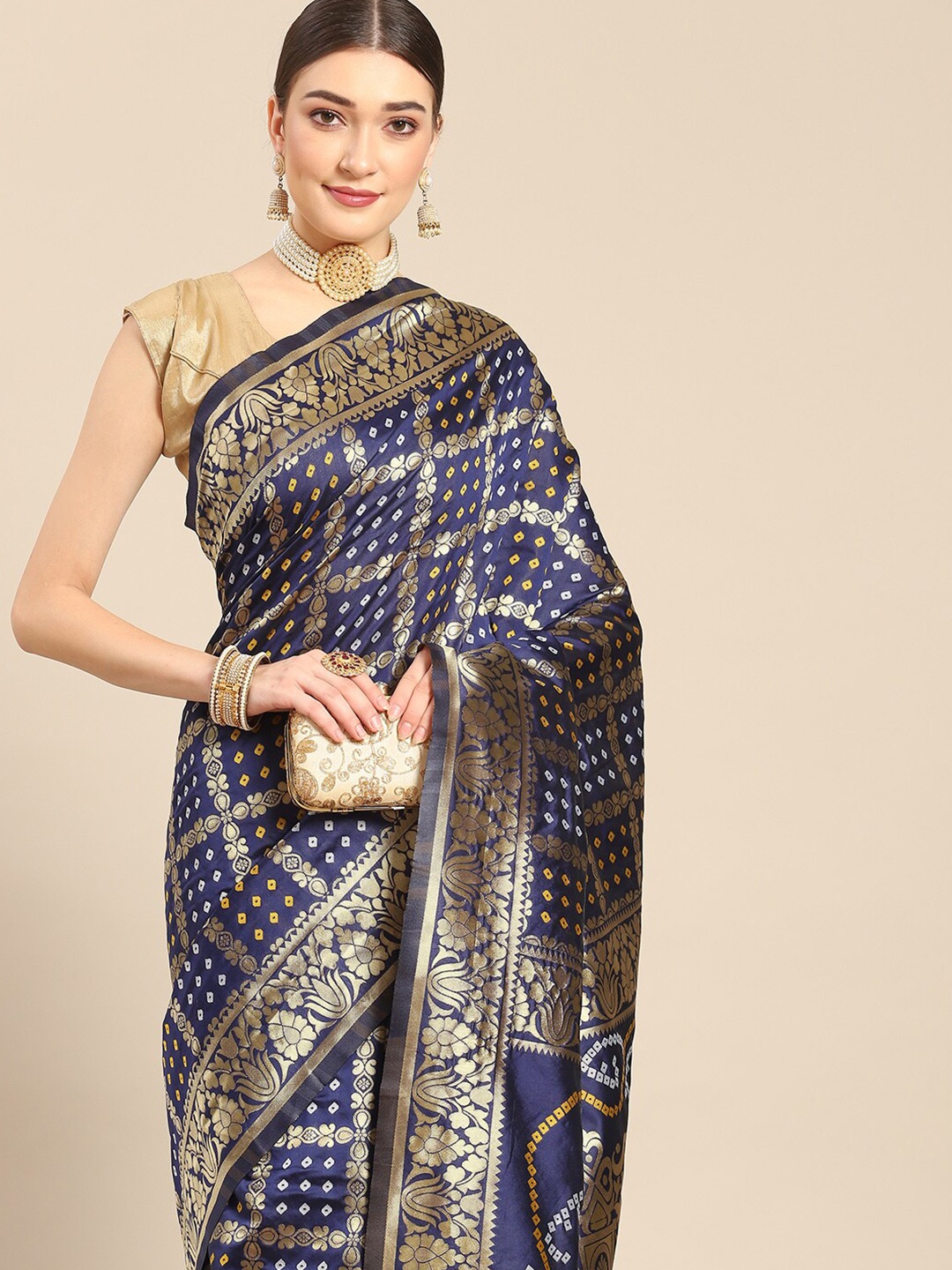 

all about you Ethnic Motifs Woven Design Zari Silk Blend Kanjeevaram Saree, Blue