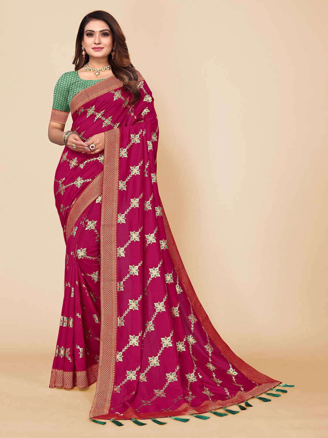 

all about you Polka Dot Woven Design Zari Pure Silk Saree, Pink