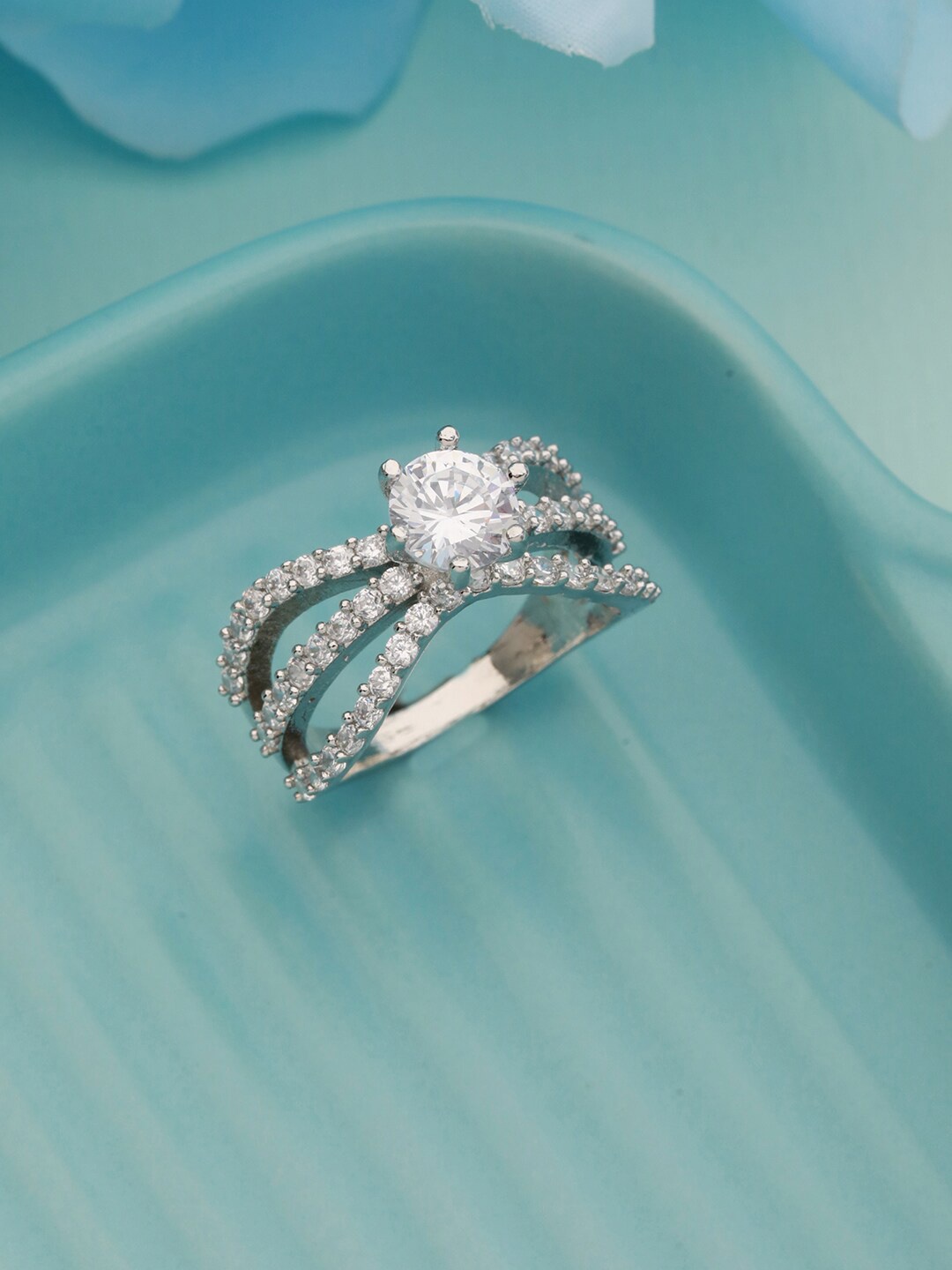 

Saraf RS Jewellery Silver-Plated AD Studded Finger Ring