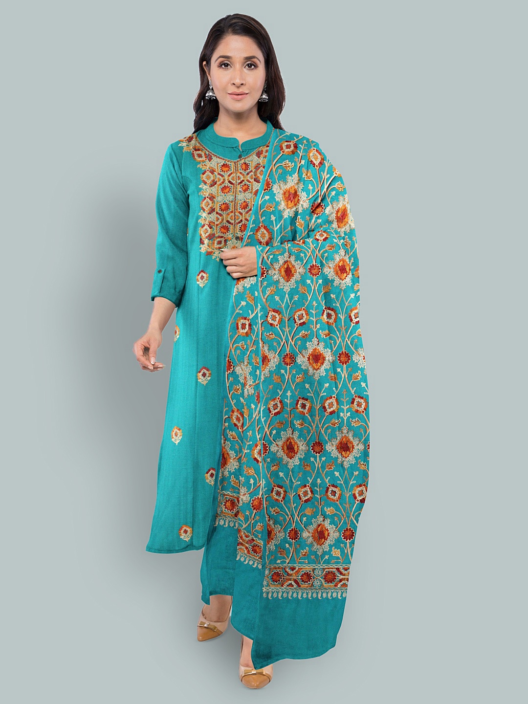 

CASMIR Ethnic Motifs Embroidered Unstitched Dress Material, Sea green