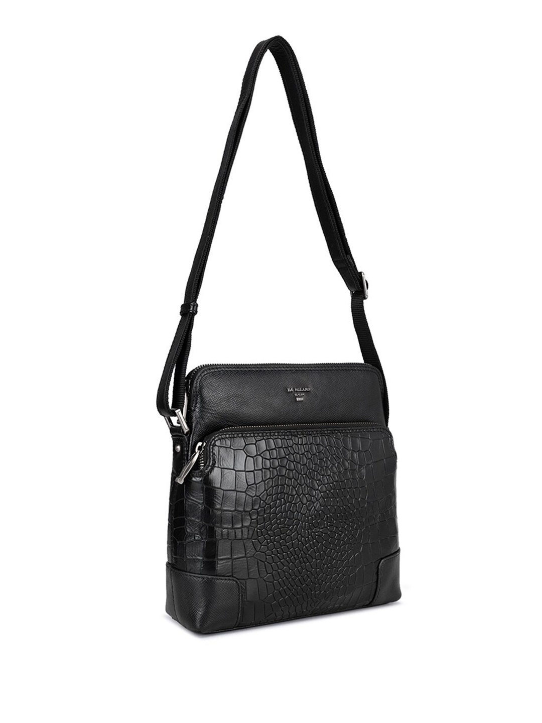 

Da Milano Men Textured Leather Messenger Bag, Black