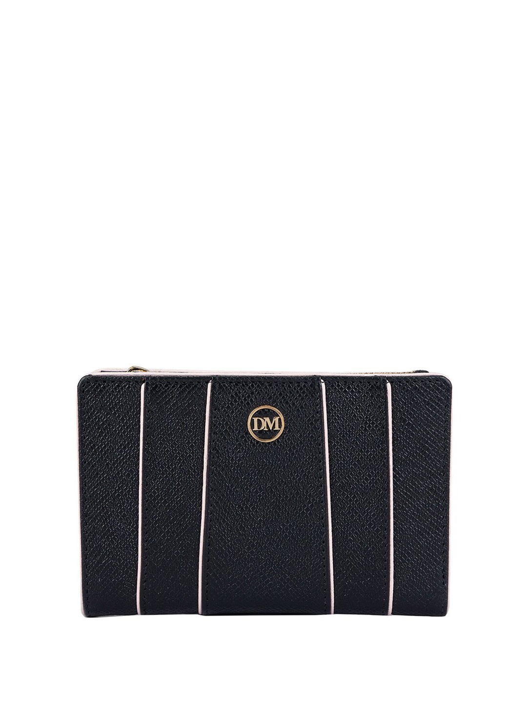 

Da Milano Women Textured Leather Two Fold Wallet, Black