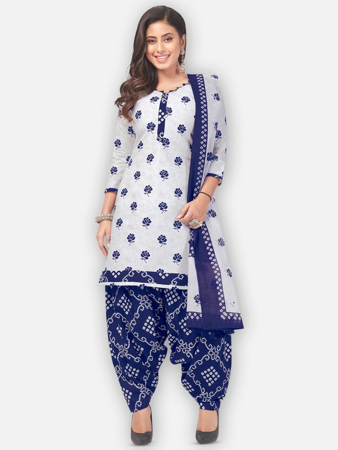 

SALWAR STUDIO Floral Printed Unstitched Dress Material, White