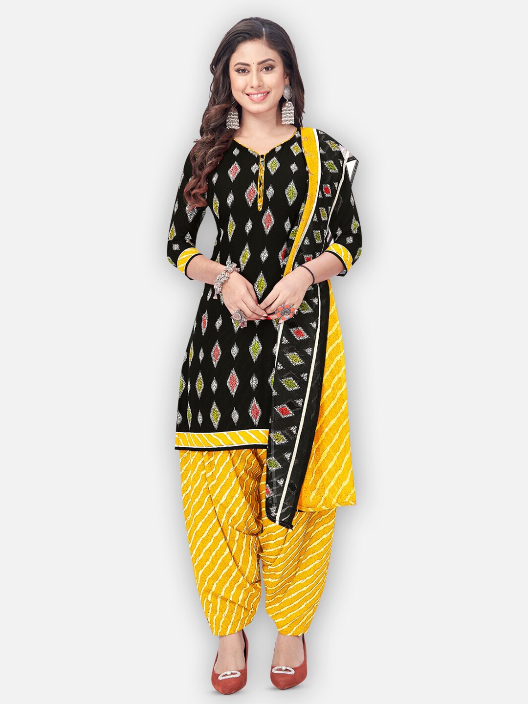 

SALWAR STUDIO Abstract Printed Unstitched Dress Material, Black