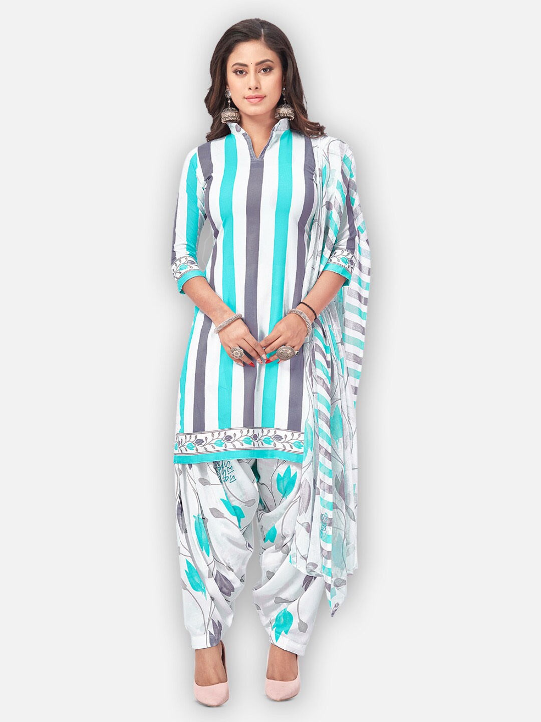 

SALWAR STUDIO Printed Silk Crepe Unstitched Dress Material, Blue