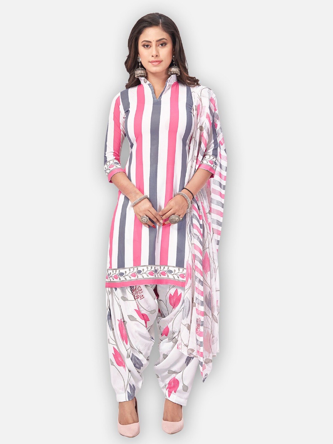 

SALWAR STUDIO Printed Silk Crepe Unstitched Dress Material, White