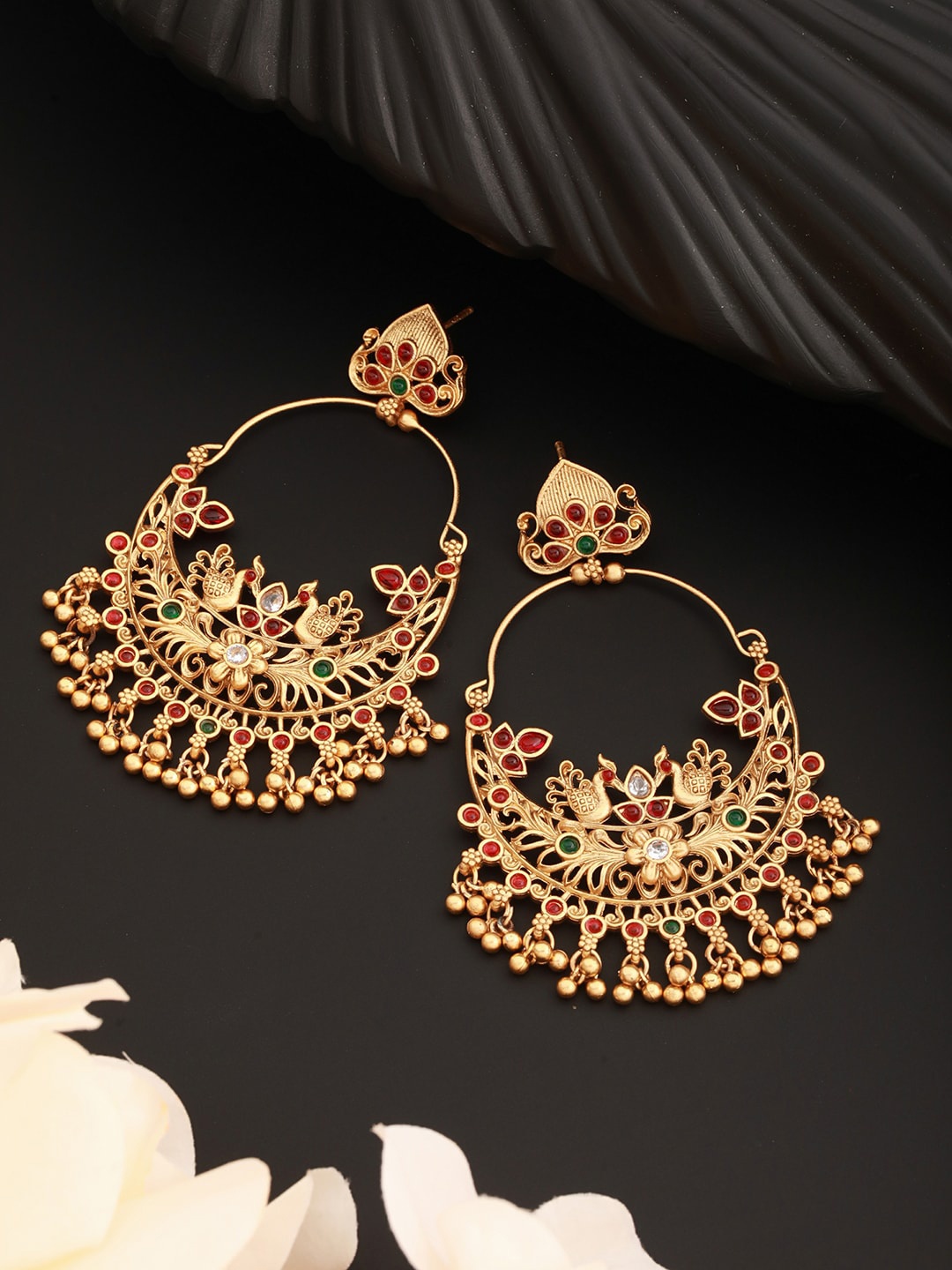 

Saraf RS Jewellery Gold-Plated American Diamond Studded Chandbalis