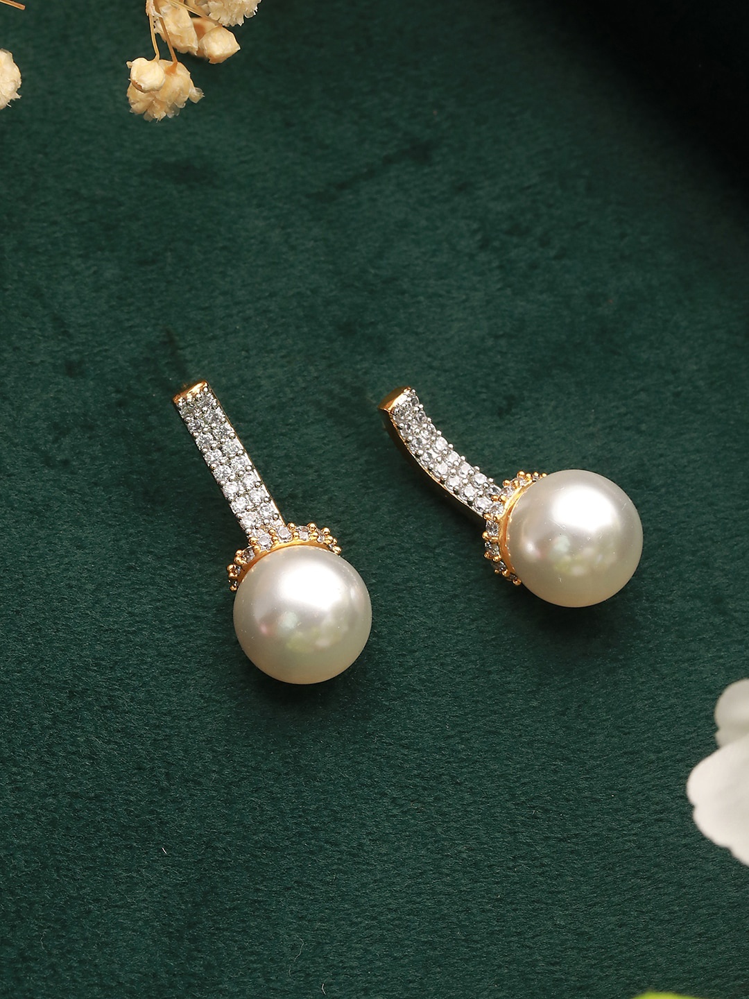 

Saraf RS Jewellery Gold-Plated American Diamond Studded Drop Earrings