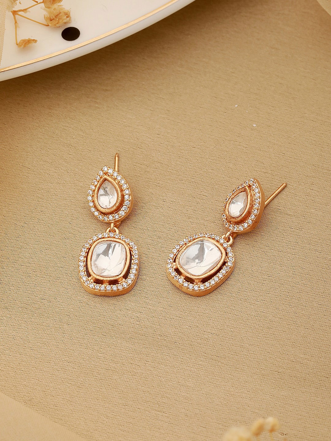 

Saraf RS Jewellery Gold-Plated Contemporary Drop Earrings