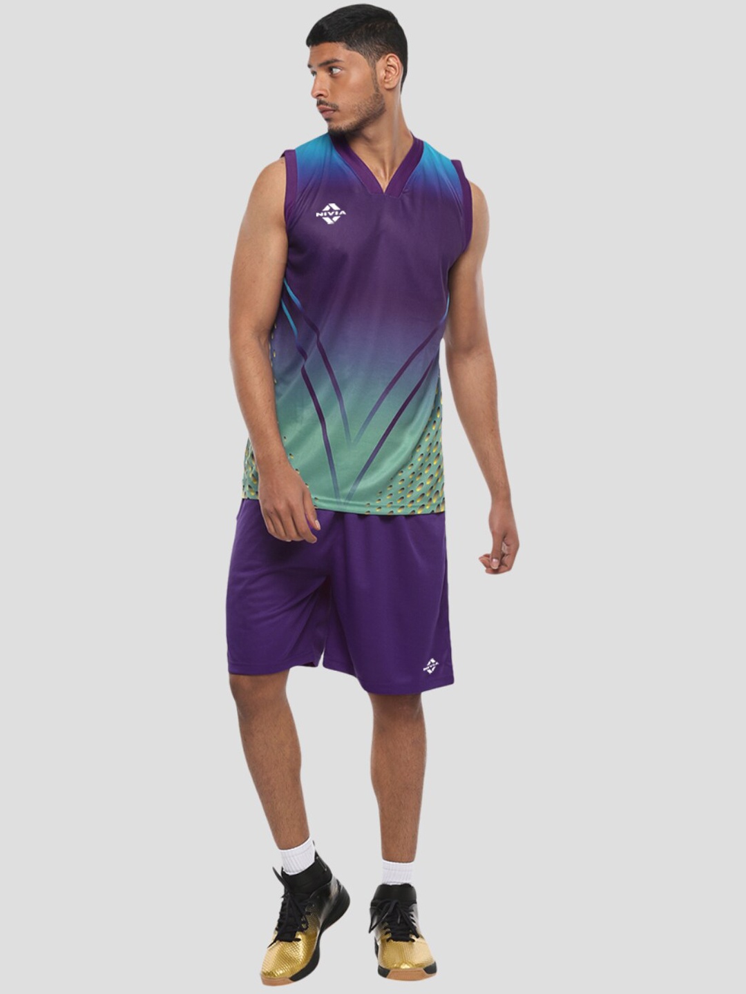 

NIVIA Ombre Printed Panther Sublimation Basketball Jersey Set, Purple