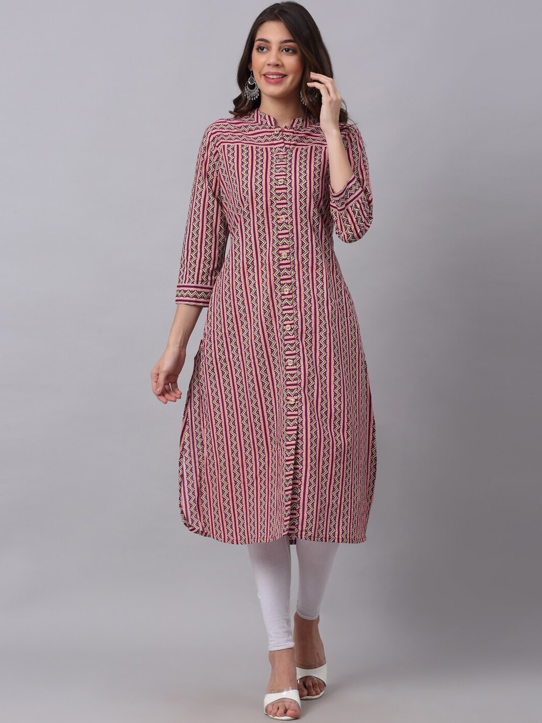 

KALINI Geometric Printed Pure Cotton Kurta, Maroon
