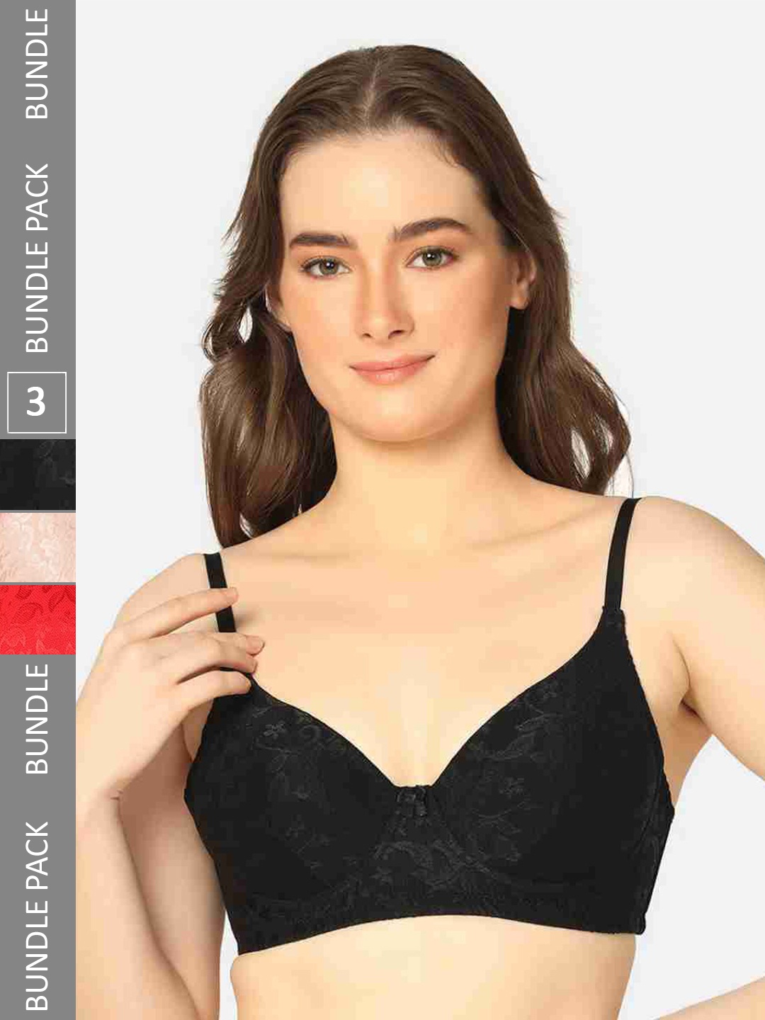 

Curvy Love Pack Of 3 Plus Size Full Coverage Padded T-shirt Bra With All Day Comfort, Black