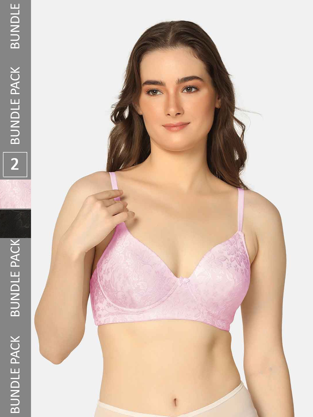 

Curvy Love Pack of 3 Floral Lace Lightly Padded T-Shirt Bras With All Day Comfort, Black