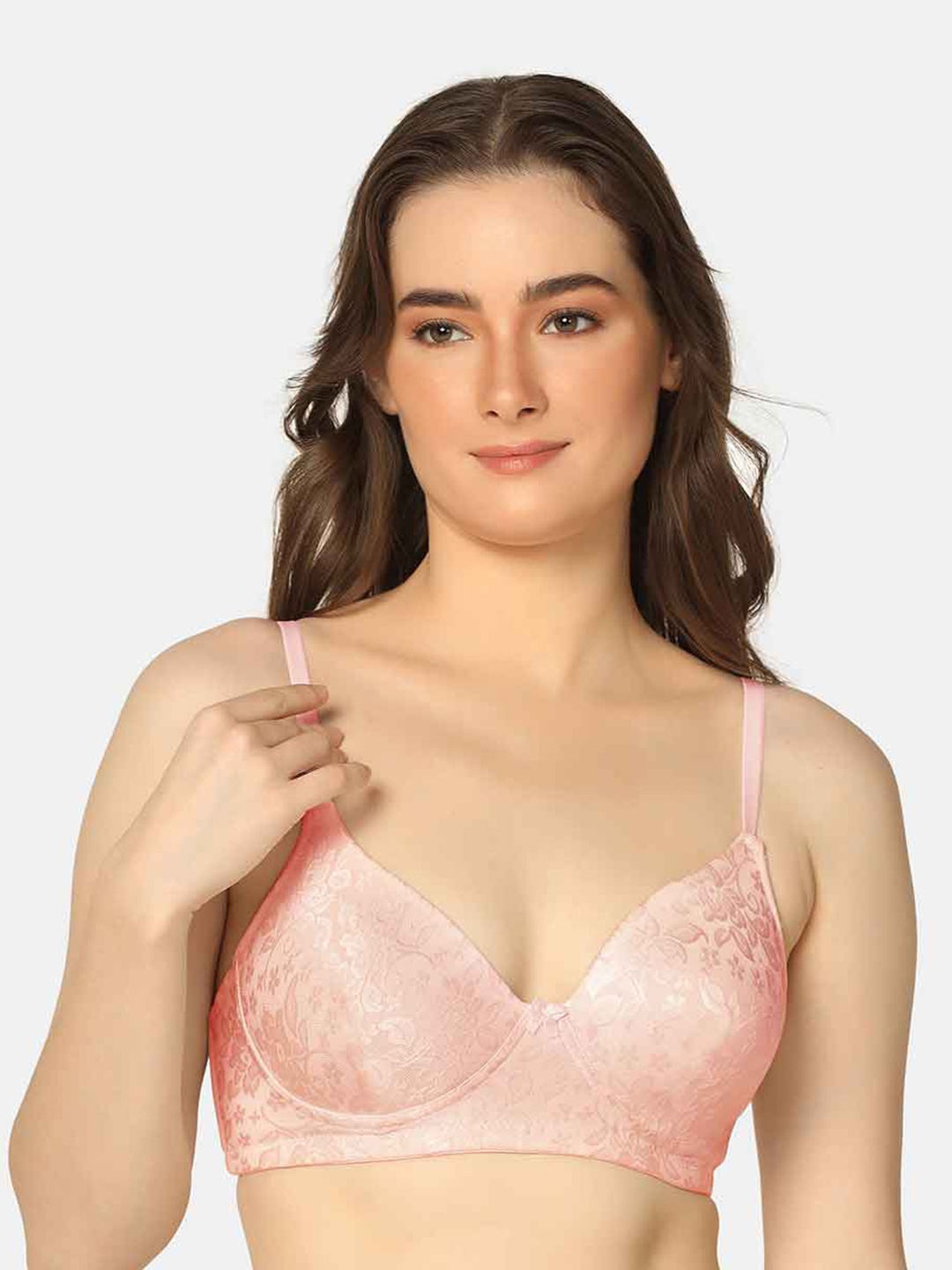 

Curvy Love Plus Size Lace Full Coverage Lightly Padded T-shirt Bra With All Day Comfort, Peach