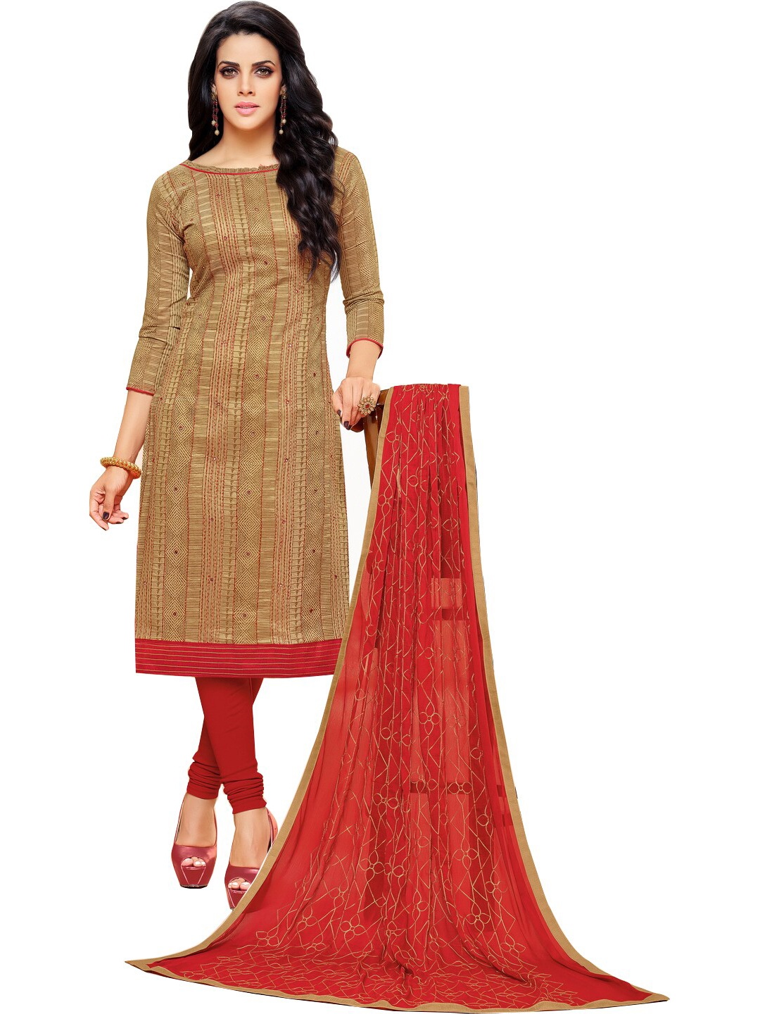 

mf Geometric Printed Unstitched Dress Material, Beige
