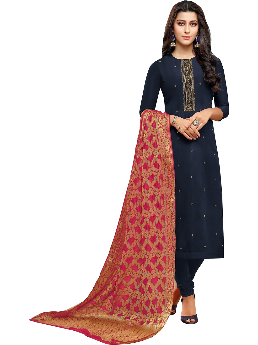 

mf Ethnic Motifs Embroidered Unstitched Dress Material, Blue