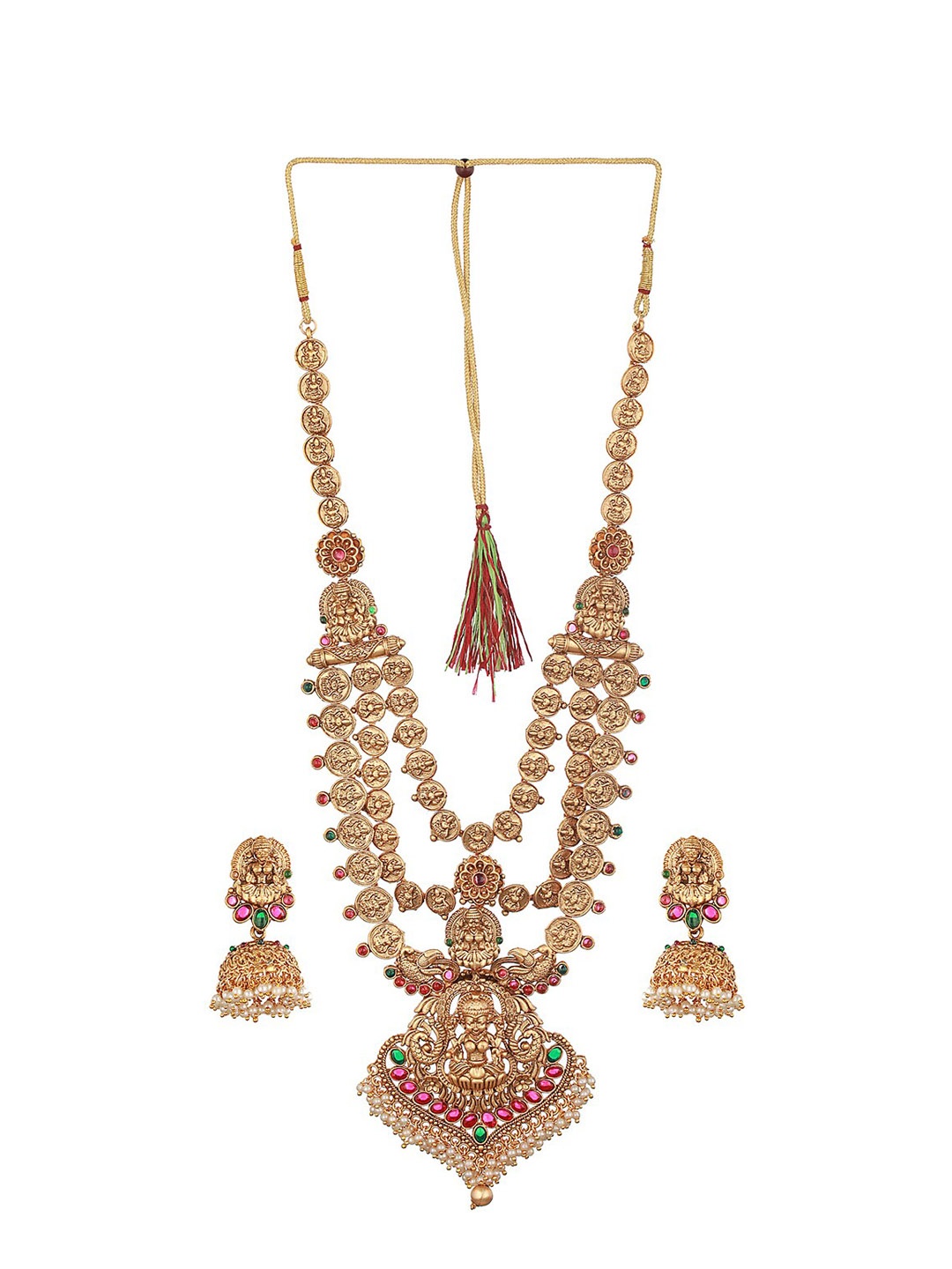 

Saraf RS Jewellery 22KT Gold Plated Stone Studded & Beaded Temple Jewellery Set