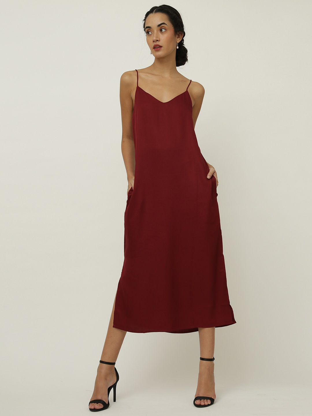 

Saltpetre Shoulder Straps A-Line Midi Dress, Maroon