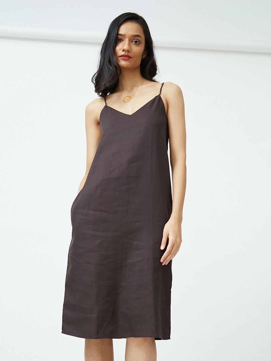 

Saltpetre Shoulder Straps A-Line Dress, Coffee brown