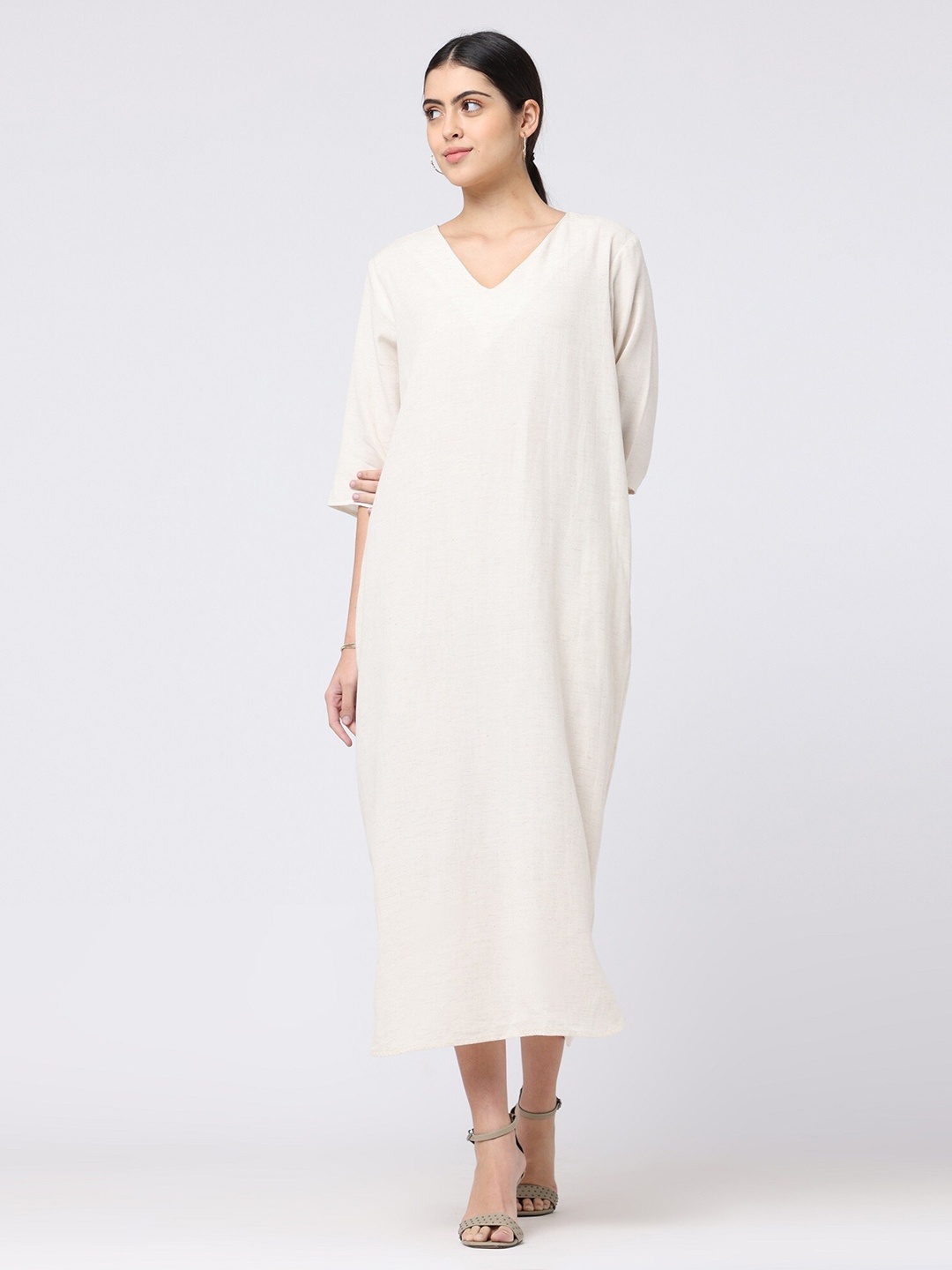 

Saltpetre V-Neck Midi A-Line Dress, Off white