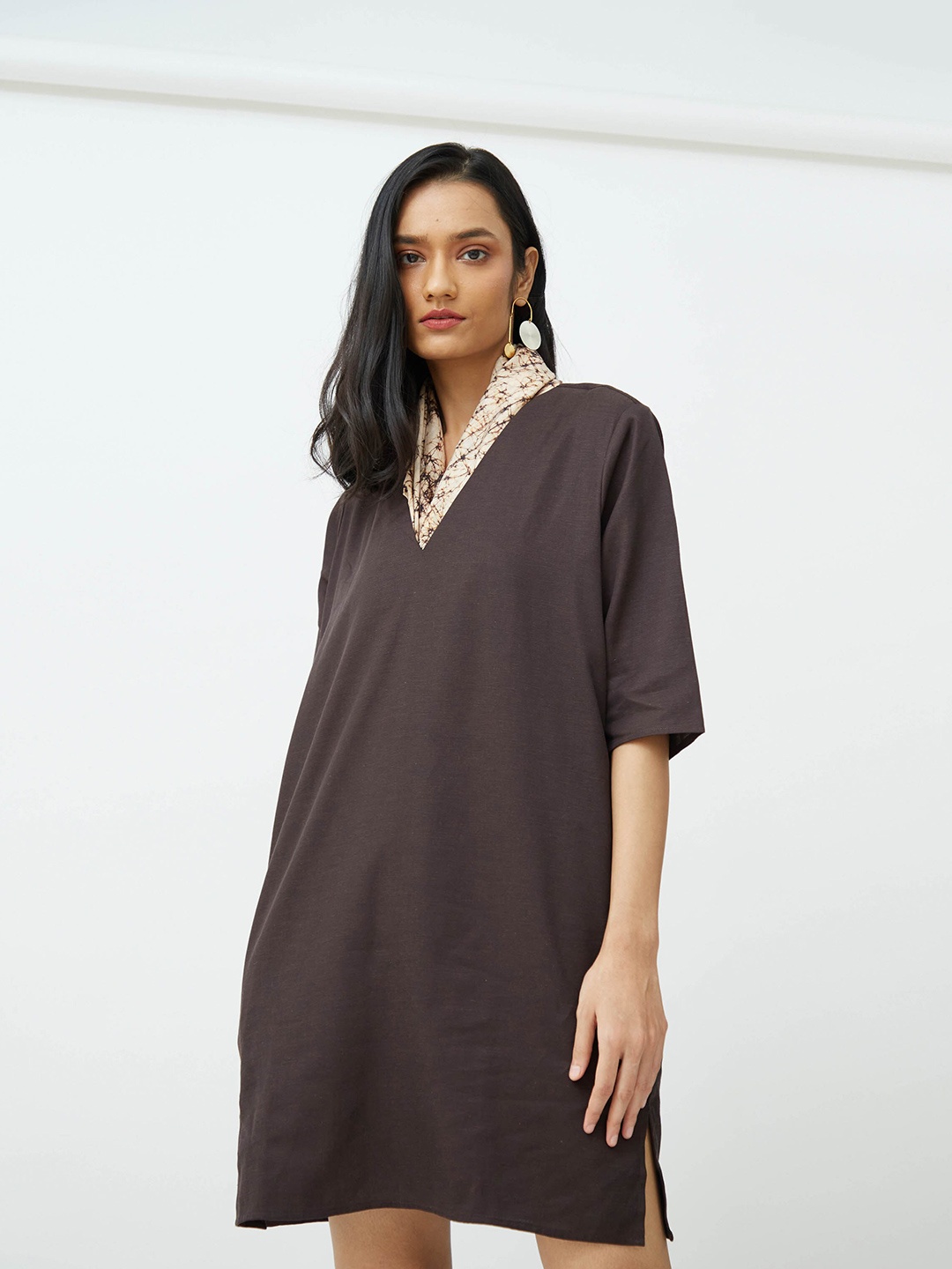 

Saltpetre V-Neck A-Line Dress, Coffee brown