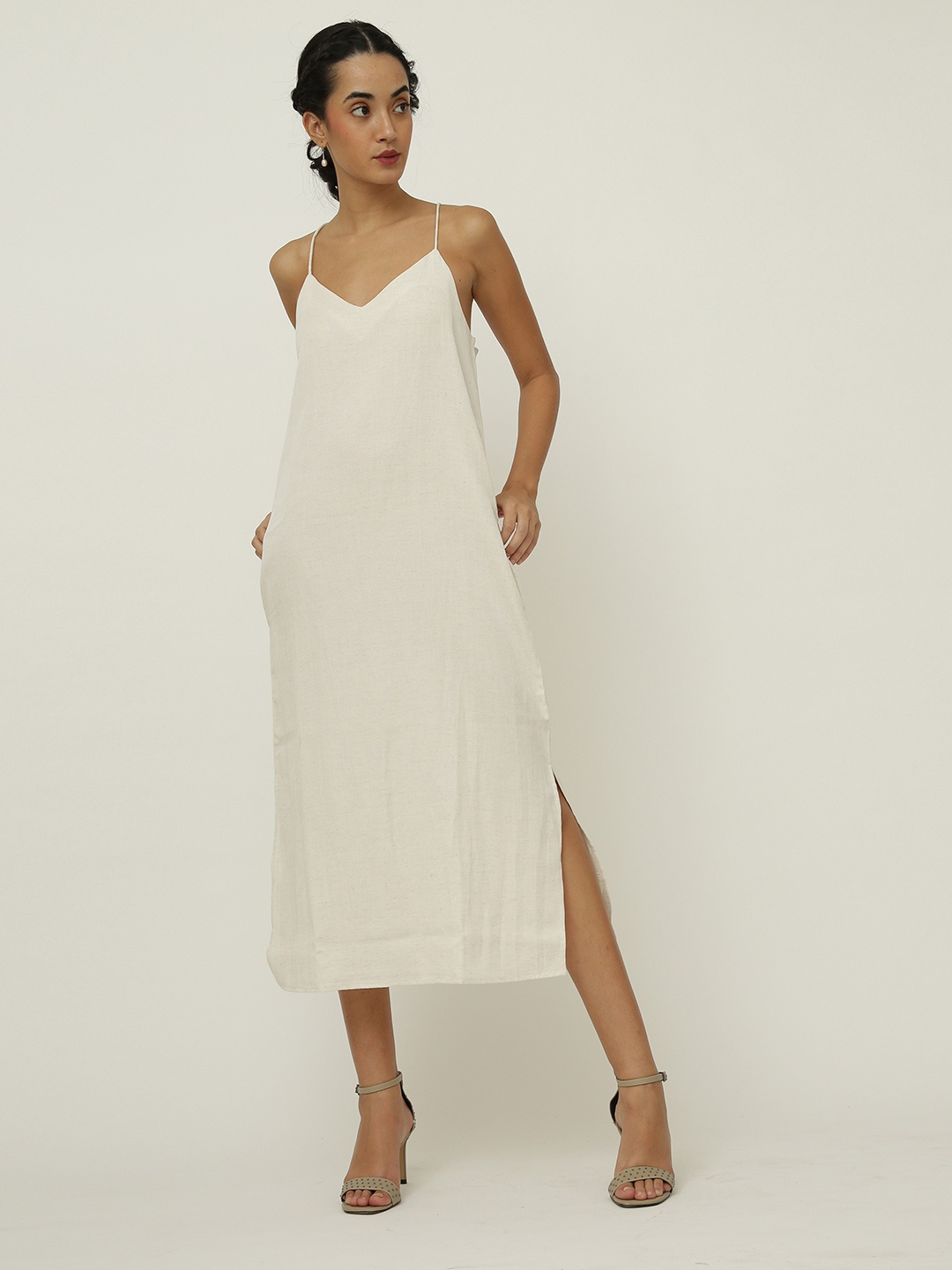 

Saltpetre Shoulder Straps A-Line Midi Dress, Off white