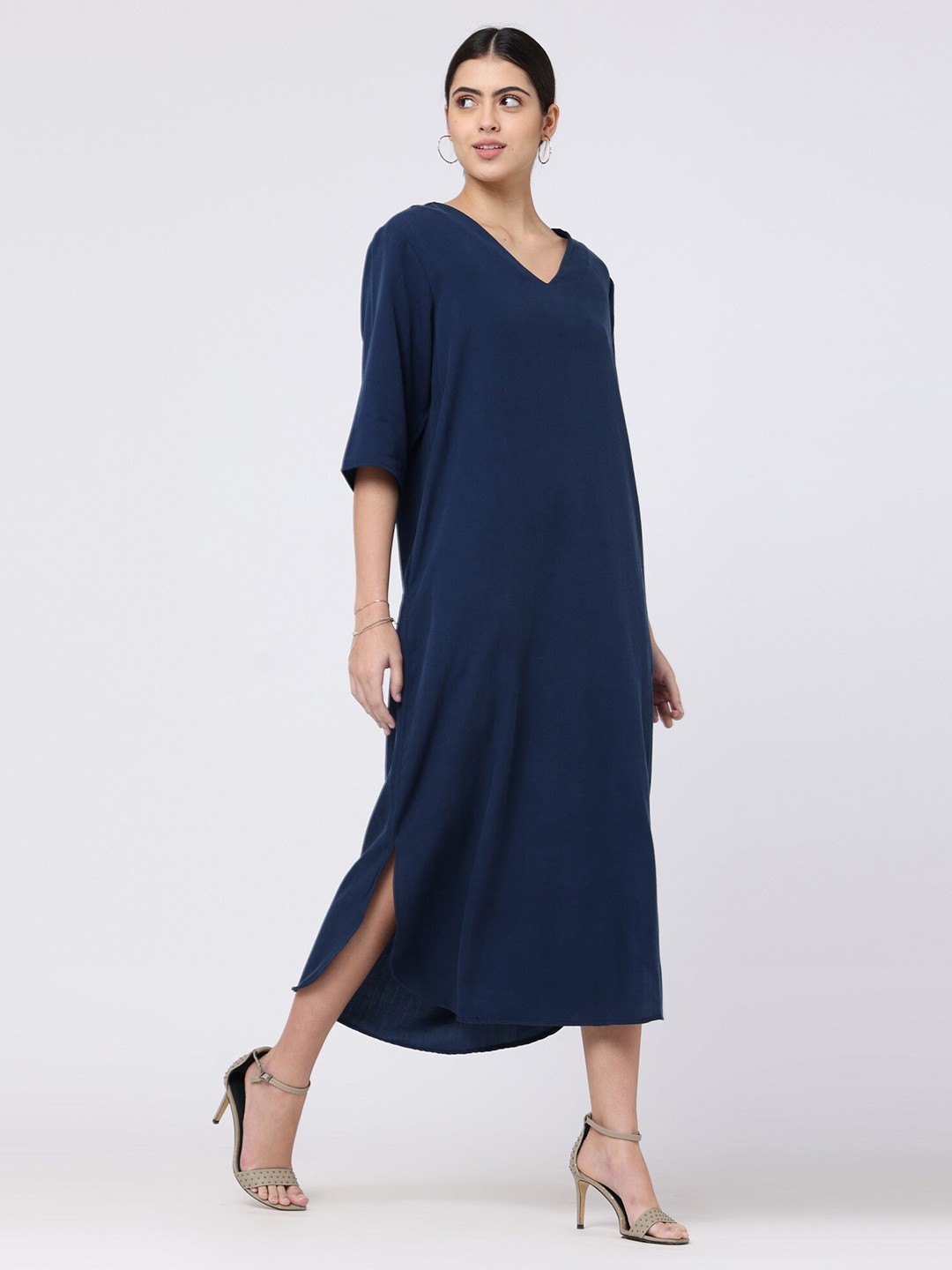 

Saltpetre V-Neck Tencel A-Line Midi Dress, Navy blue