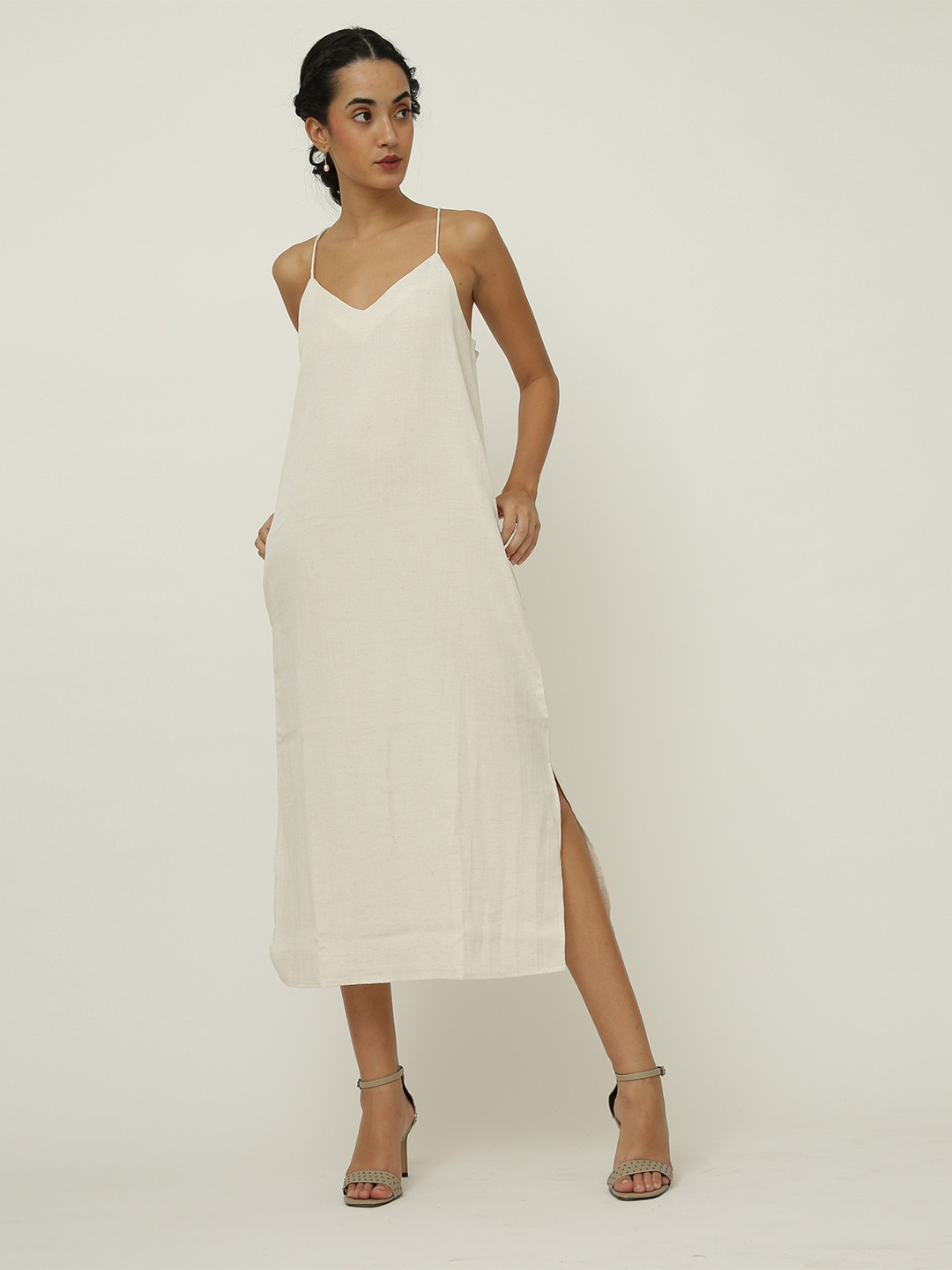 

Saltpetre Shoulder Strapped A-Line Midi Dress, Off white