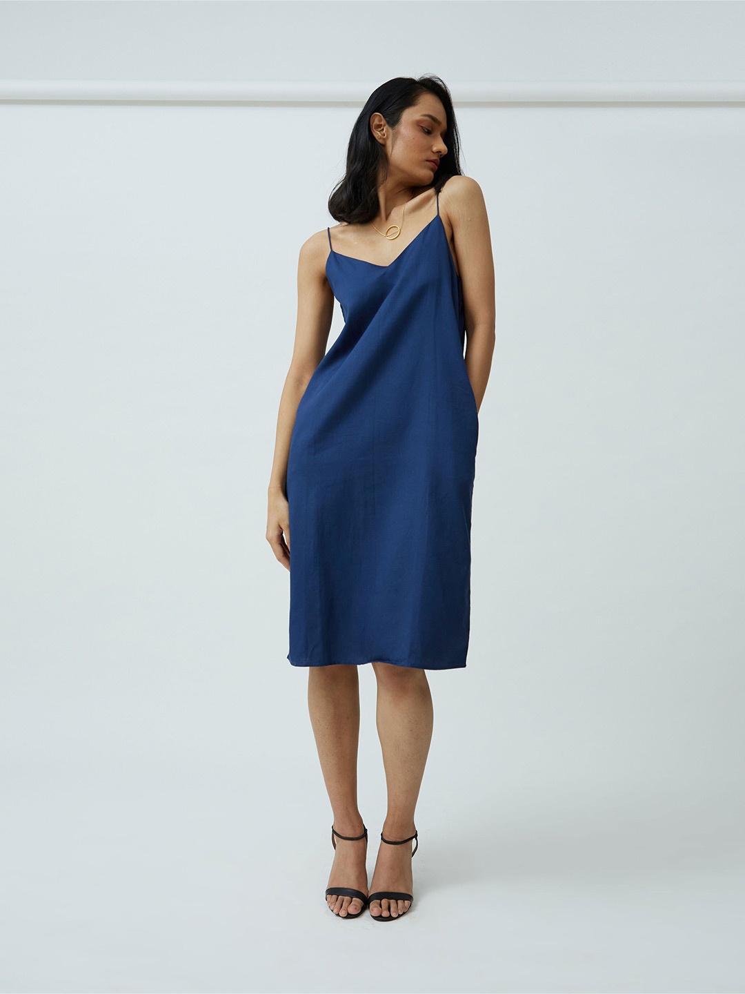 

Saltpetre Shoulder Straps Sleeveless A-Line Dress, Navy blue