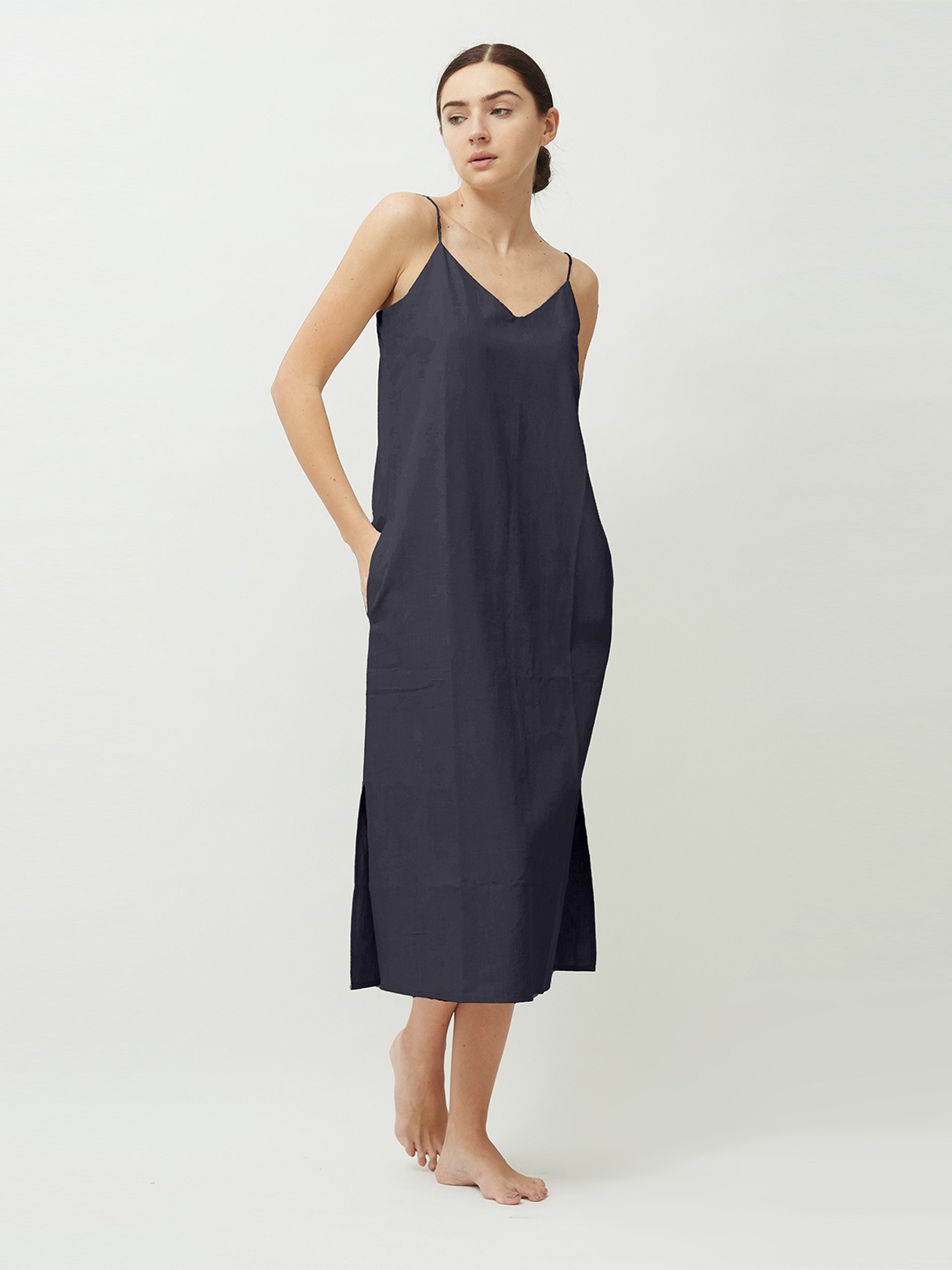 

Saltpetre Shoulder Straps A-Line Midi Dress, Black