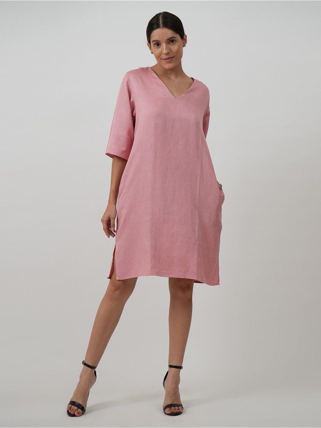 

Saltpetre V-Neck Tencel A-Line Dress, Pink