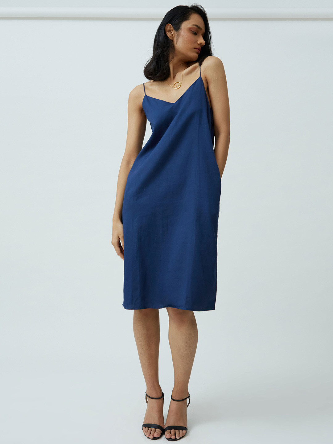 

Saltpetre Shoulder Straps A-Line Midi Dress, Navy blue