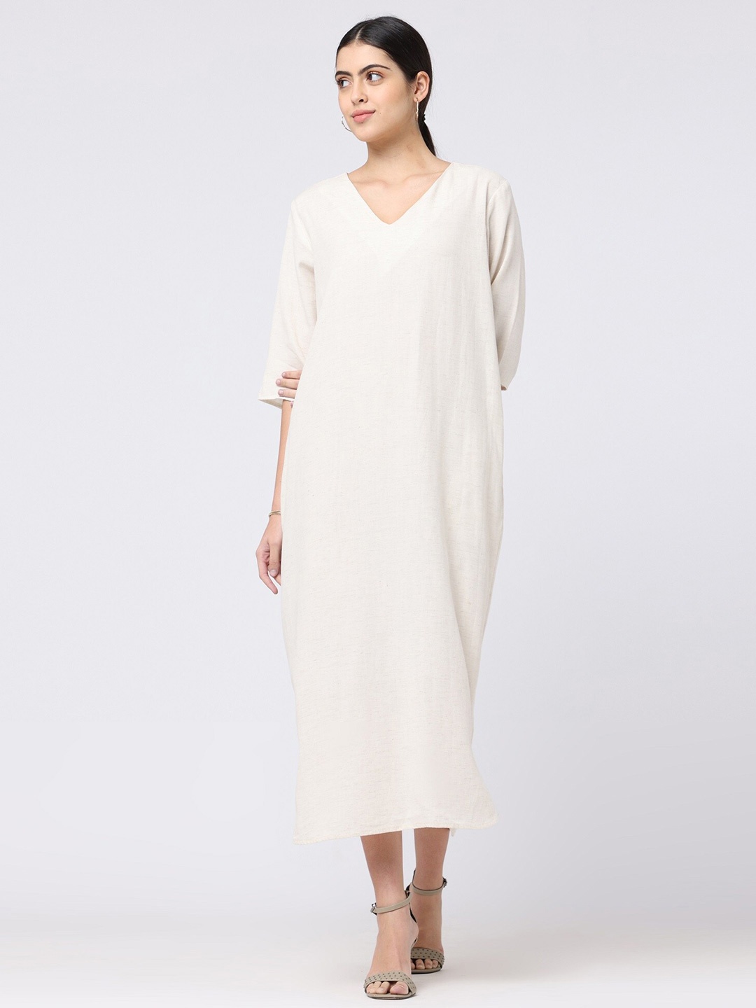 

Saltpetre V-Neck Three-Quarter Sleeves Maxi Dress, Off white