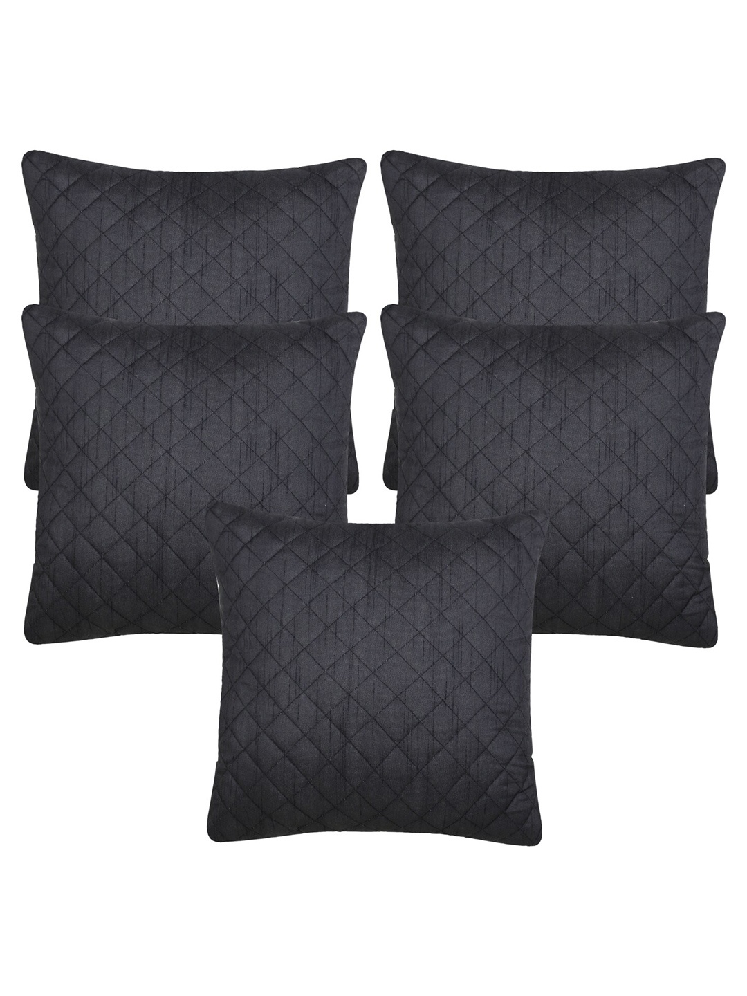 

Creeva Black 5 Pieces Geometric Silk Square Cushion Covers