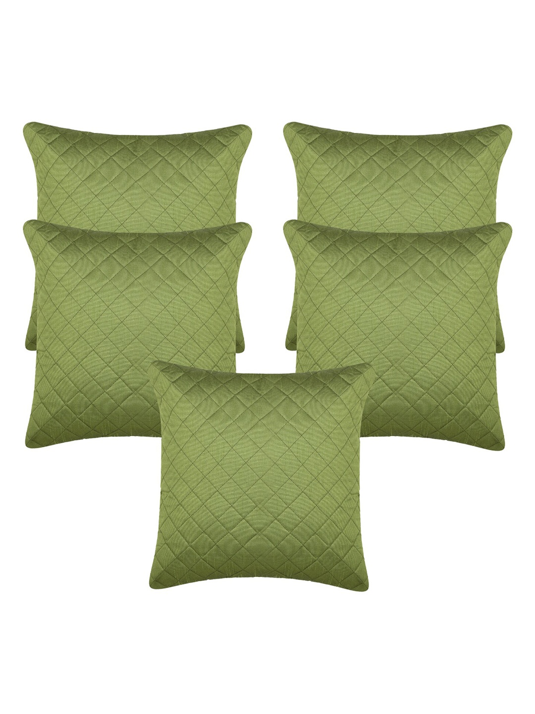 

Creeva Green 5 Pieces Geometric Textured Square Silk Cushion Covers