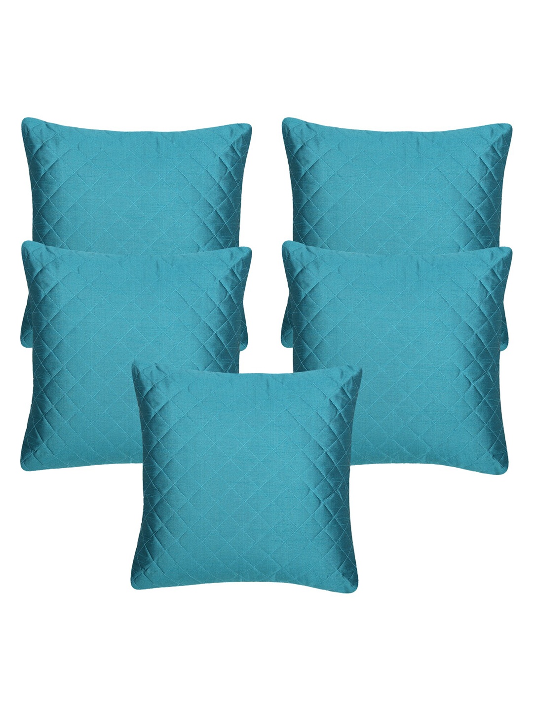 

Creeva 5 Pieces Teal Blue Quilted Dupion Silk Square Cushion Covers