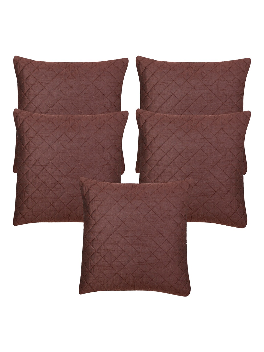 

Creeva 5 Pieces Brown Quilted Dupion Silk Square Cushion Covers