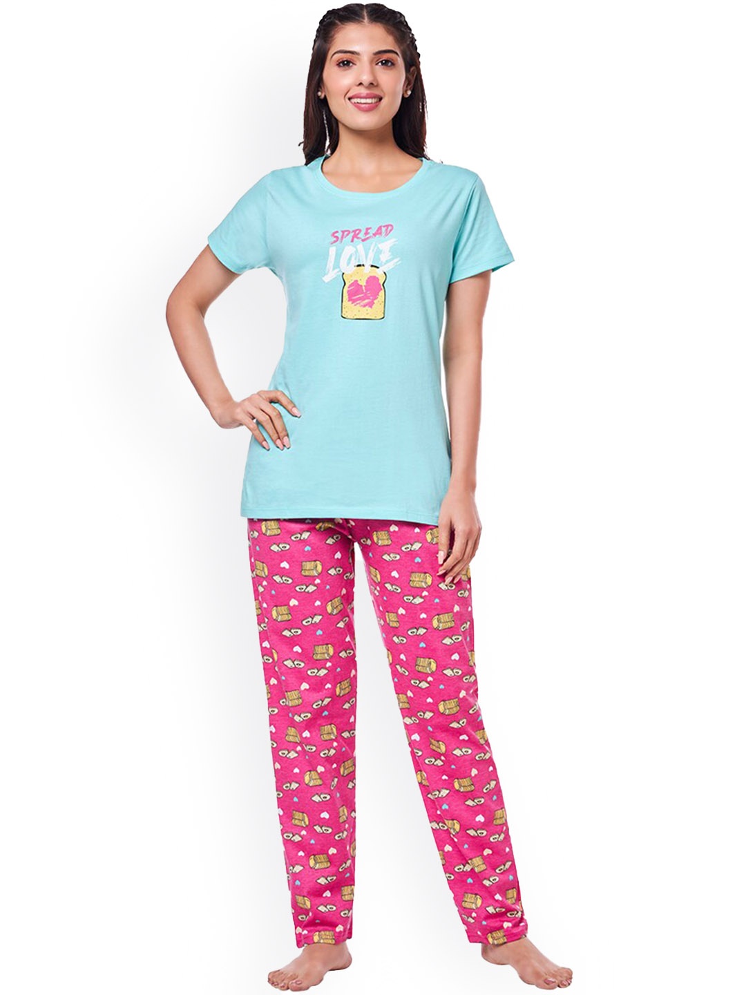 

July Conversational Printed Night suit, Blue